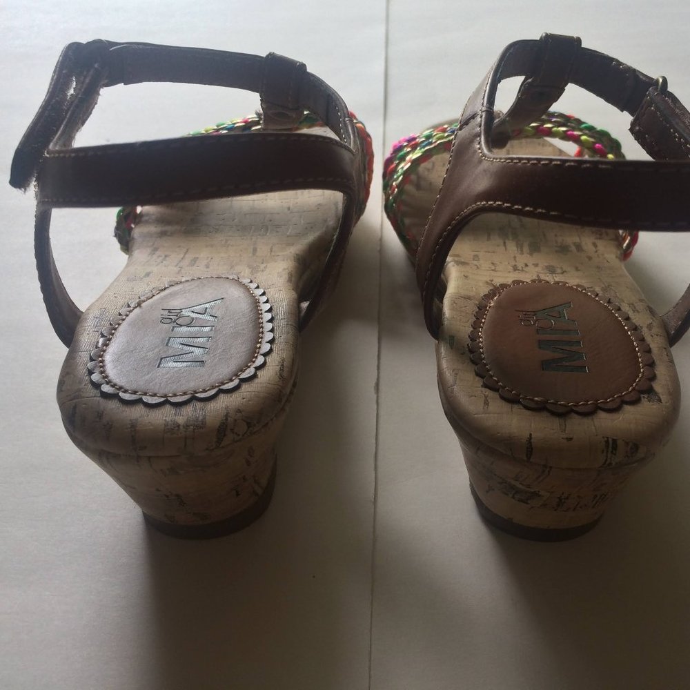 New Brown Sandals Girls 3 Wedge Shoe Neon Rainbow Multicolored - Picture 4 of 8